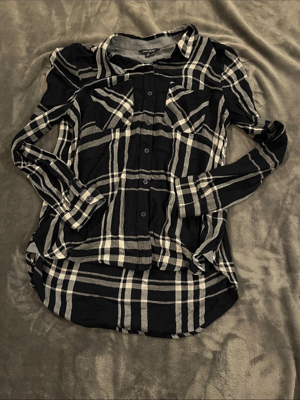 Lucky Brand Black and White  Plaid Button-Down Shirt